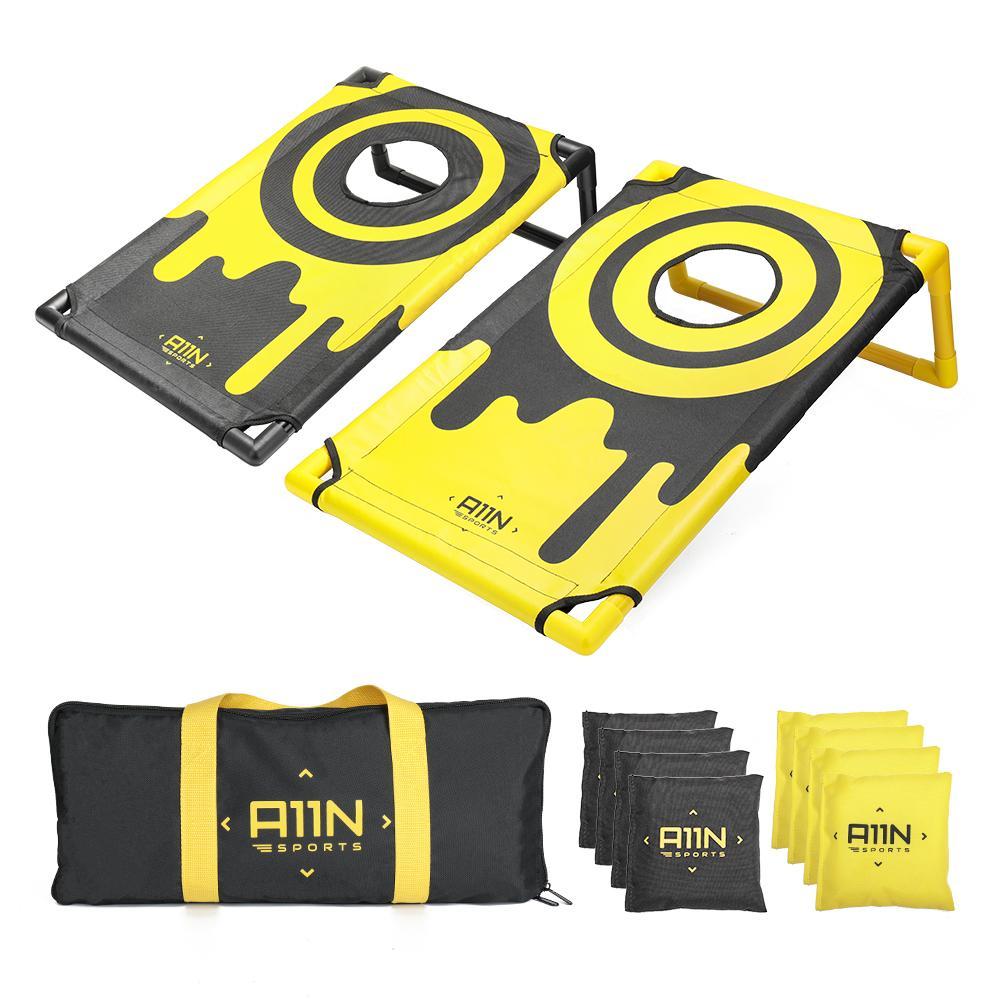 Portable Cornhole Game Set with 8 Bean Bags, Yellow & Black