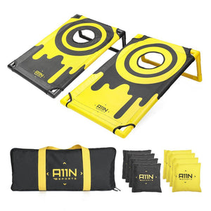 Portable Cornhole Game Set with 8 Bean Bags, Yellow & Black