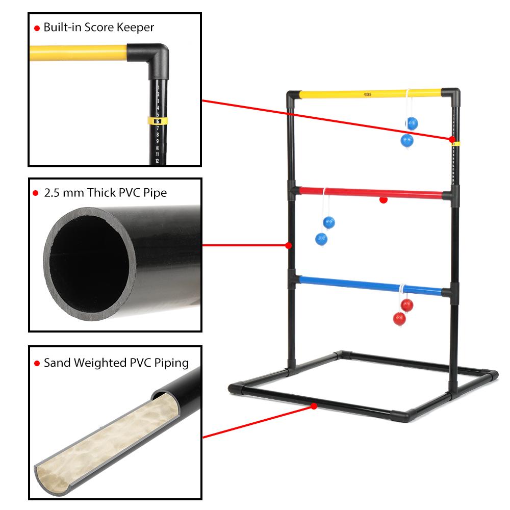 Premium Ladder Toss Game Set with 6 Golf Bolas, Red & Blue