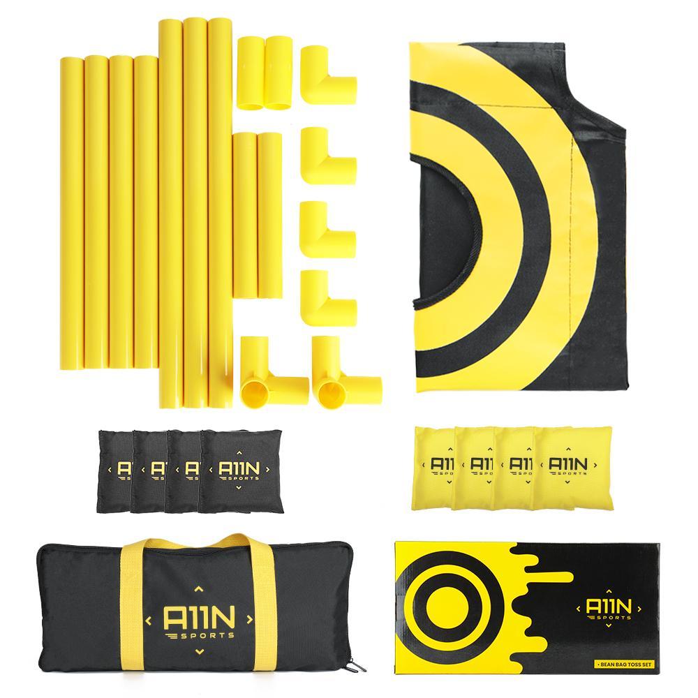 Portable Cornhole Game Set with 8 Bean Bags, Yellow & Black