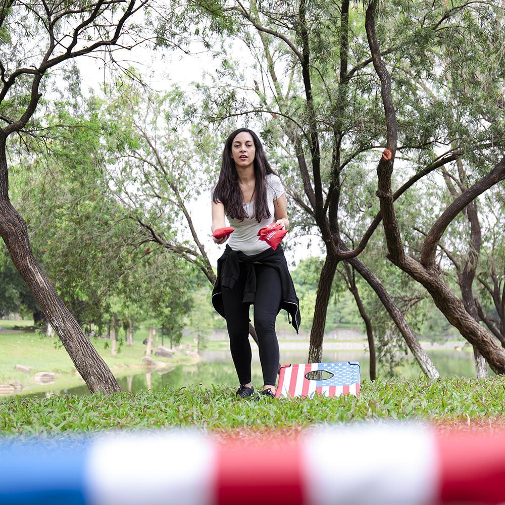 Portable Cornhole Game Set with 8 Bean Bags, Red & Blue