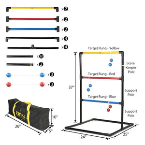 Premium Ladder Toss Game Set with 6 Golf Bolas, Red & Blue