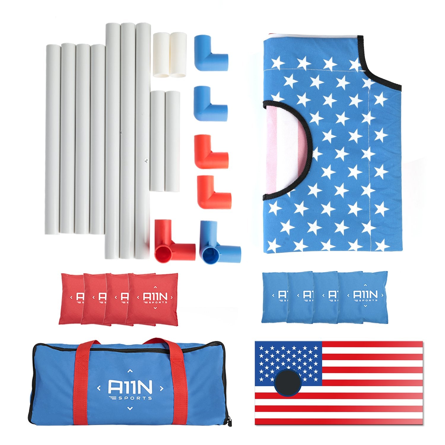 Portable Cornhole Game Set with 8 Bean Bags, Red & Blue