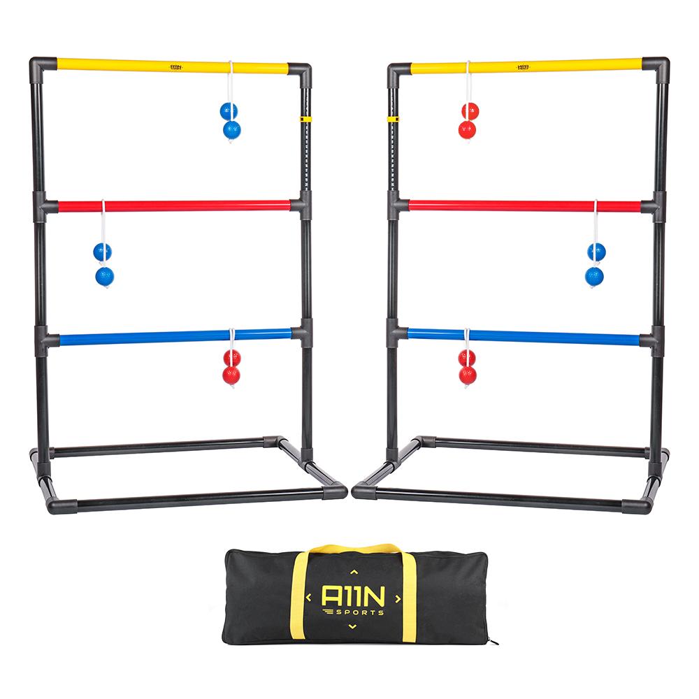 Premium Ladder Toss Game Set with 6 Golf Bolas, Red & Blue